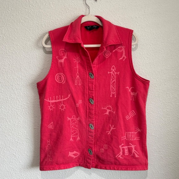 Bfofo Designs Inc Jackets & Blazers - VTG Bfofo Designs Canada Vest Size M Red Cotton Button-Up Aztec Southwest‎ Print